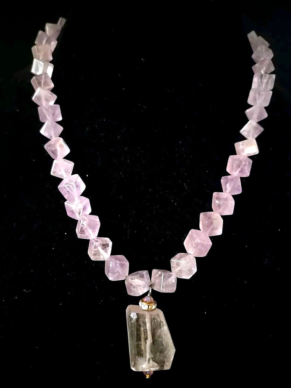 Amethyst Purple Cubed Quartz Crystal Beaded Artisan Necklace 20 Inches